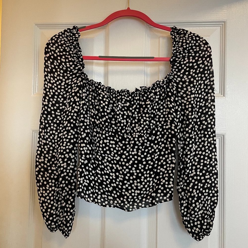 Reformation Black with White Polka Dot Top